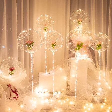 Trandafir in Balon LED cu Lumini, Cyrax, Tip Buchet, Diametru 35 cm, Roz