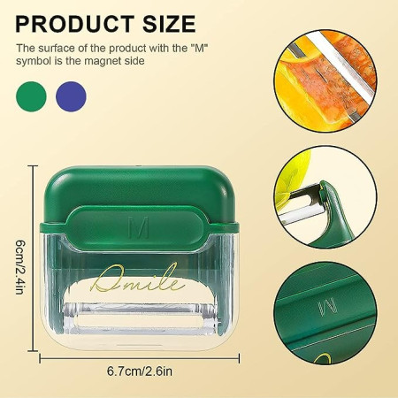 Decojitor/Curatator manual de legume si fructe, Cyrax, portabil, cu magnet, doua lame, Inox, Verde, 6.7x6x1.6 cm