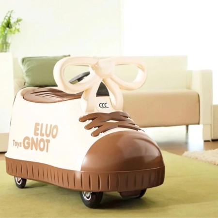 Masina pentru Copii, Cyrax, Model Pantof, 4 Roti, 1-6 ani, Cutie de Depozitare, din ABS, 48 x 27 x 34 cm, Maro