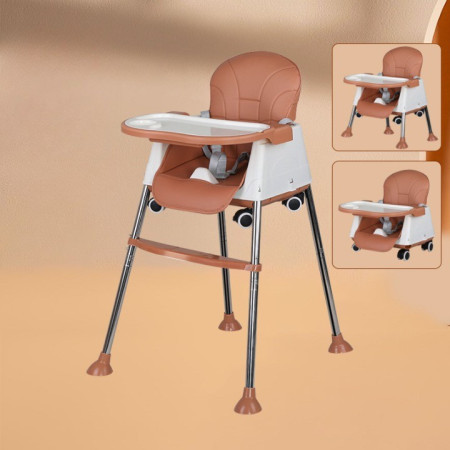 Scaun de Masa Pliabil 3in1, Cyrax, Reglabil, Multifunctional, 3 Pozitii, Masuta si Husa Detasabile, Roti, Centura de Siguranta, Ajustare Inaltime, Maro