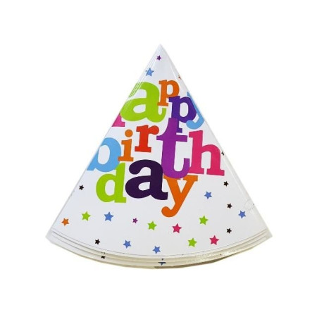 Set 6 Coifuri, Cyrax, Petrecere Copii, din Carton, 20 x 13.5 cm, Model 2 Happy Birthday, Multicolor