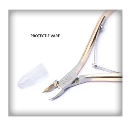 Cleste pentru Unghii si Cuticule, Cyrax, din Otel Inoxidabil, Protectie Varf, 17 x 7 x 2 cm, Auriu