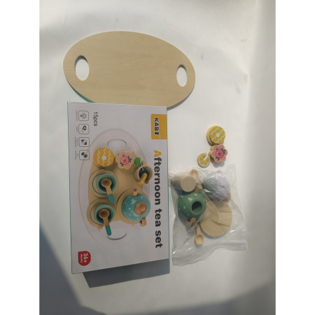 Set de Ceai Cyrax, din Lemn, 15 Piese, Vopsea Ecologica, +36 Luni, Multicolor Pastel