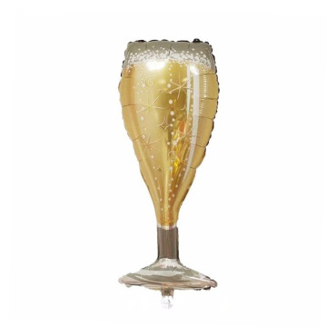 Balon din Folie Metalizata, Cyrax, Figurina Pahar de Sampanie, Tema Aniversare, 100x40 cm, Ambalaj Individual, Pai Inclus, Umflare cu Aer sau Heliu, Auriu