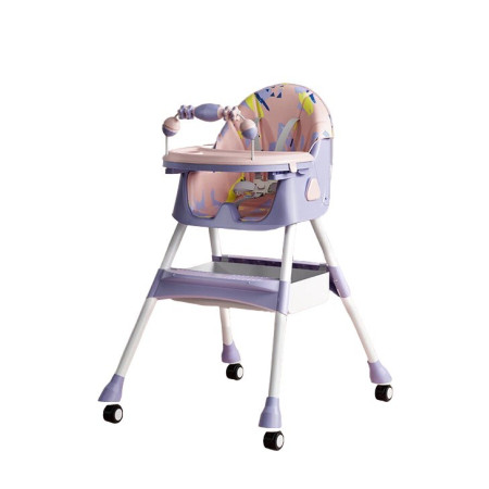 Scaun de Masa pe Roti pentru Copii, Cyrax, 2 Tavite si Husa Detasabile, Multifuncțional, Stabil, Centura de Siguranta, Spatar Reglabil Moale, Balansoar, Cos de Depozitare, de la 6 Luni, Mov