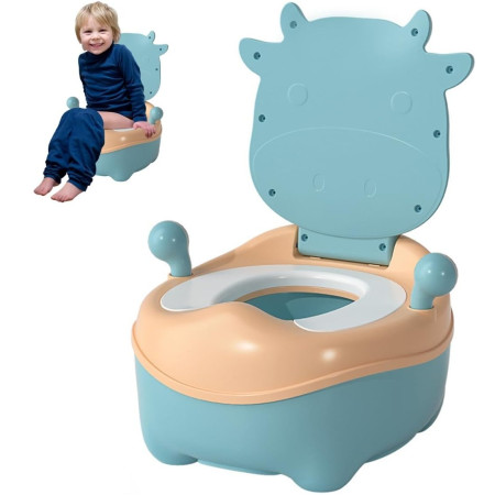 Olita pentru Copii, Cyrax, +1an, Portabila, Model Vacuta, cu Capac, Prietenoasa, Non-Toxic, Compartiment Detasabil, cu Manere, cu 4 Picioare, Usor de Curatat, Albastru