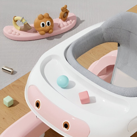 Premergator Multifunctional cu Roti Cyrax, Model Iepuras, Inaltime Ajustabila, Tavita, Muzica, Lumini, 66x59x41 cm, Roz