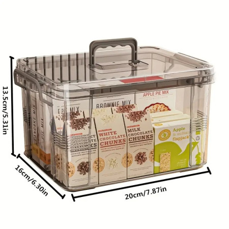 Cutie De Depozitare,  Tip Valiza, pentru Alimente, Jucarii, Accesorii, Transparent-Gri, Marime M, 31.5x23x19 cm