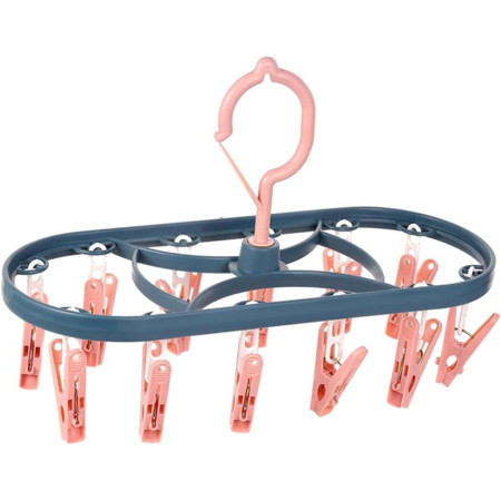 Uscator de Rufe Suspendat  cu 12 Carlige, Rotire 360 Grade, Protectie Vant, Mateiral Plastic, Usor de Depozitat, Multifunctional, 30 x 12.5 cm, Albastru/Roz