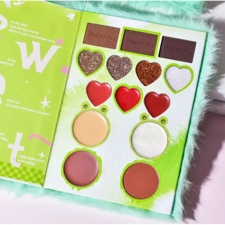 Set de Machiaj Kevin&Coco, 38 culori, Fard Ochi, Iluminatoare si Contouring, Husa Pufoasa, Model Broscuta, 17.3x12.5x5 cm, Multicolor