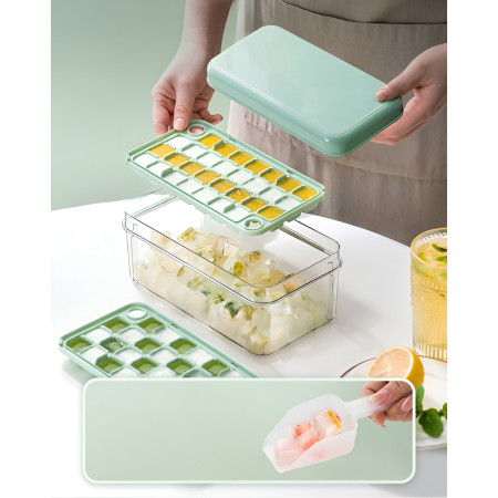 Set Cutie pentru Gheata, Cyrax, Uz Casnic, Doua Tavite pentru Cuburi, Capac Etans, Lopata, 23.5x13.3x10 cm, Verde