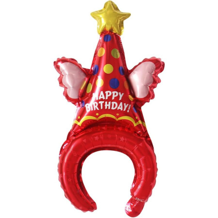 Balon din Folie Metalizata, Cyrax, Tip Coronita, Model Palarie de Petrecere, Ambalaj Individual, Pai Inclus, Umflare cu Aer sau Heliu, 31 x 50 cm, Rosu