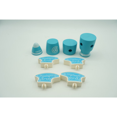 Cyrax Set inteligent de blocuri magnetice pentru copii, 8 piese, cutie depozitare, racheta, albastru