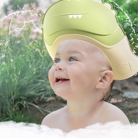 Casca de Dus, Cyrax, Previne Scurgerea Apei si Samponului pe Fata, 0-12 Ani, Ajustabila, din TPE+PP, 20 x 23 cm, Model Crocodil, Verde