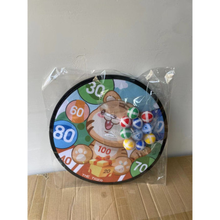 Joc Darts Cyrax pentru Copii, Placa Pliabila 36.5 cm, 8 Mingii Velcro/Scai Simple, 2 Mingii Luminoase, Model Tigru, Portocaliu