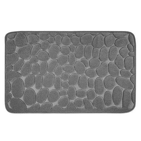 Covoras pentru Baie Antiderapant,  Uscare Rapida, Model 3D Piatra, 40x60 cm, Gri