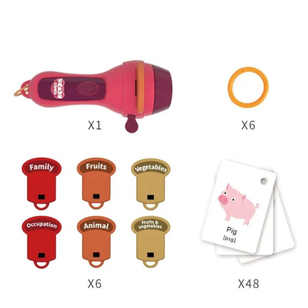 Set Jucarie Educativa, Cyrax, Proiector Tip Lanterna Pentru Copii, 6 Teme, 48 de Imagini, Cutie Depozitare, +3 ani, Rosu