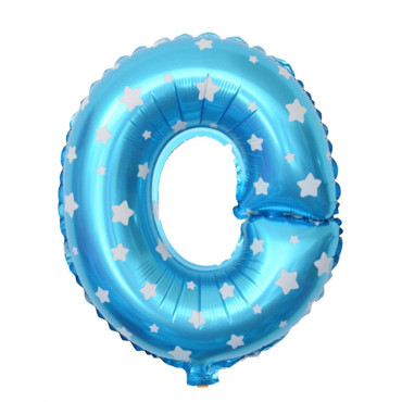 Balon Folie Metalizata Litera O, Cyrax, 40 cm, Cu Imprimeu Stelute, Umflati cu Heliu sau Aer, Ambalaj Individual, Pai inclus, Albastru