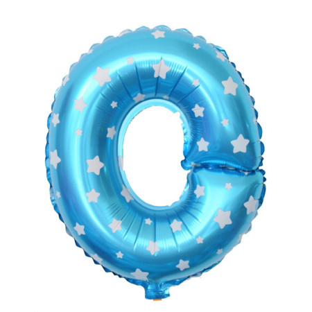 Balon Folie Metalizata Litera O, Cyrax, 40 cm, Cu Imprimeu Stelute, Umflati cu Heliu sau Aer, Ambalaj Individual, Pai inclus, Albastru