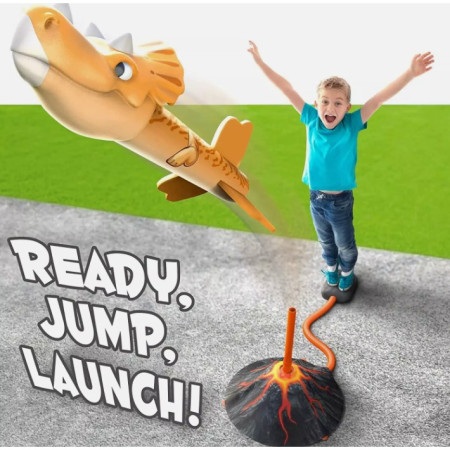 Jucarie pentru Copii, Cyrax, Lansator de Rachete cu Piciorul, un Singur Lansator, 3 Rachete Donozauri cu Lumini, 30 cm Inaltime, Model Vulcan, Multicolor