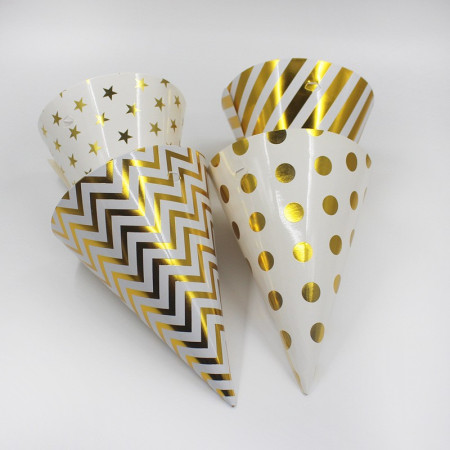 Set 6 Coifuri Metalizate, Cyrax, pentru Petrecere, Tematica Aniversare, Model Buline, 20 cm, Auriu