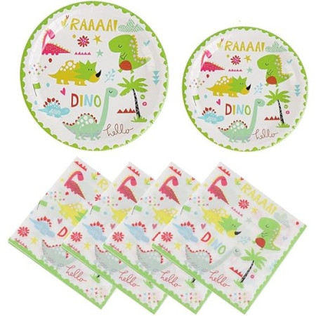 Set 9 Accesorii de Masa, Cyrax, Colectia Dino Park, 82 Piese, din Carton/Plastic/Hartie, Multicolor