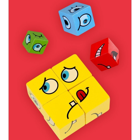 Jucarie Pentru Copii Montessori Cyrax, Cub din Lemn, Asamblare Fete, 64 de Carti Distractive, Clepsidra si Clopotel inclus, pentru Baieti si Fete, Varsta +3 ani, Educativ, Cutie din carton, 21 x 21 x 5.5 cm, multicolor