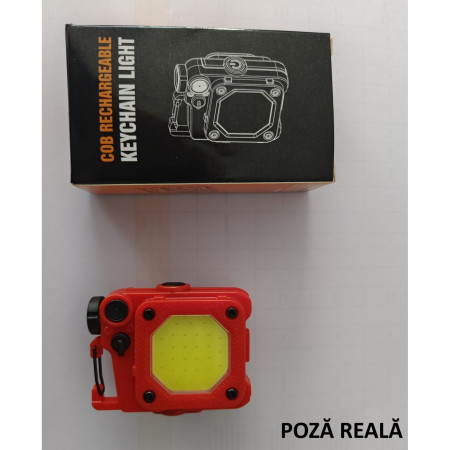 Lanterna Mini de Buzunar Tip Breloc,  Incarcare prin USB Type C, Multifunctionala, pentru Exterior, Camping, Alpinism, Ciclism, Mini Lanterna Elvis, 6.1 x 5 x 2.5 cm, Lumina Puternica, Culoare Rosu