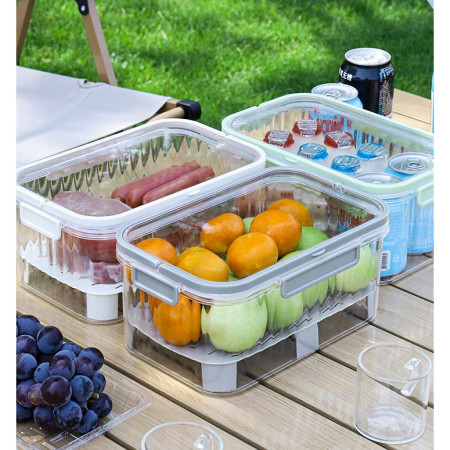 Cutie de Depozitare Portabila, Cyrax, cu Separator pentru Gheata si Scurgere, Mentine Rece, Caserola Pranz, 25x16.5x11.5 cm, Gri/Transparent