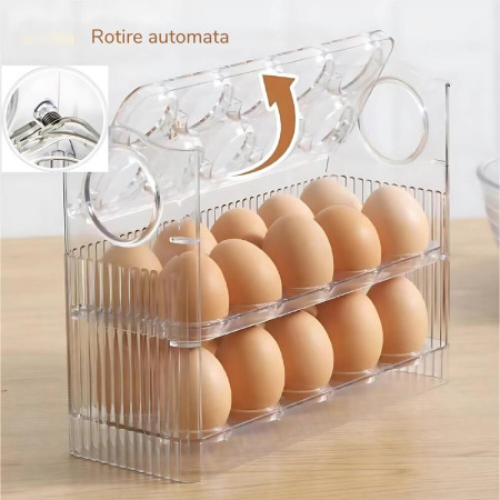 Suport Organizator pentru Oua, Cyrax, Capacitate 30 Oua, Pentru Usa Frigiderului, 3 Straturi, din Plastic, Transparent