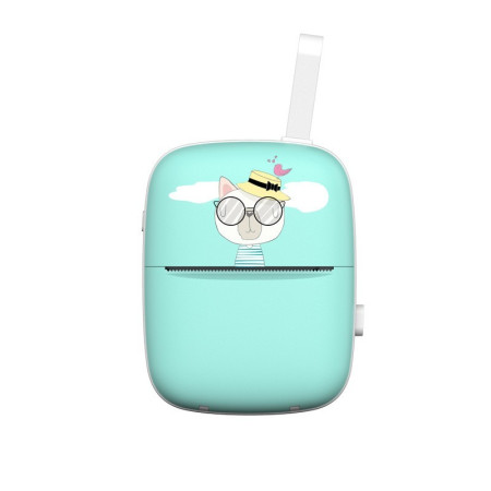 Mini Imprimanta Foto Portabila, Cyrax, Incarcare USB, Bluetooth, Model Pisica, Print Alb-Negru, Albastru