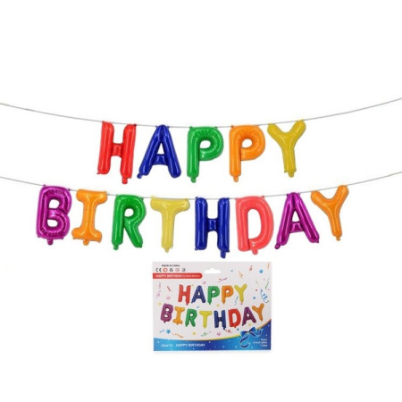 Set 13 Baloane Folie, Cyrax, Tip Ghirlanda, Model Happy Birthday, 40 cm, Multicolor