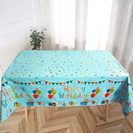 Fata de Masa, Cyrax, din Folie, Imprimeu Happy Birthday cu Baloane, 137 x 274 cm, Albastru