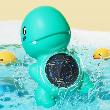 Cyrax Termometru Electronic LED pentru Baie, Plutitor, Rezistent la apă, IPX7, Multifunctional, 3 Trepte de Temperatura, Model Dinozaur, 12x7cm, Verde