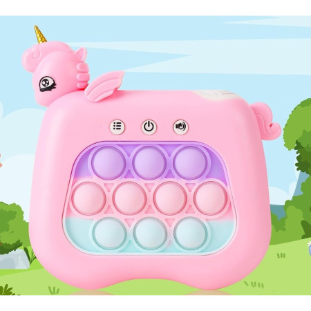 Jucarie Interactiva Pop It Whack A Mole, Cyrax, Tip Consola, Anti-Stres, 4 Moduri de Joc, din ABS si Silicon, +3 Ani, Model Unicorn, Roz