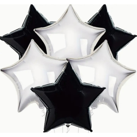 Balon din Folie Metalizata, Cyrax, Figurina Stea, Model Simplu, Tematica Aniversare, 40 cm, Ambalaj Individual, Pai Inclus, Umflare cu Aer sau Heliu, Negru