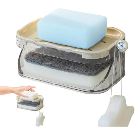 Savoniera Dubla,  2 Straturi, Instalare fara Perforare, Agatatoare Burete, 13.5 x 8.5 x 6 cm, Bej