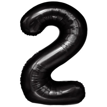Balon din Folie Metalizata, Cyrax, Figurina Cifra, Tema Aniversare 40 cm, Ambalaj Individual, Pai inclus, Umflare cu Aer sau Heliu, Negru, Cifra 2