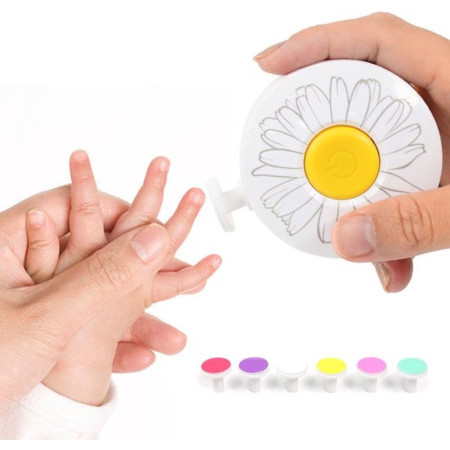 Set Pila Electrica pentru Copii si Bebelusi, Cyrax, ABS, Incarcare USB, Model cu Flori, 6 Accesorii, cu Lumina LED, Alb