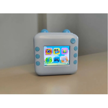 Camera Instantanee pentru Copii, Cyrax, cu Functie de Printare, Cablu USB-C, Bluetooth, compatibil iOS/Android, Imprimare APP, Model Urechi, Snur Subtire Inclus, Albastru