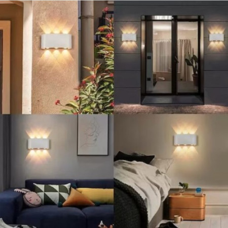 Aplica pentru Perete,  Interior/Exterior, Rezistenta la Umezeala IP65, 8 W, Lumina Calda, Aluminiu, 22x8 cm, Alb