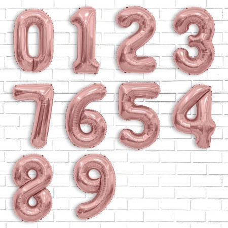 Balon din Folie Metalizata Cyrax, Figurina Cifra, Tema Aniversare 100 cm, Ambalaj Individual, Pai inclus, Umflare cu Aer sau Heliu, Coral, Rose Gold, Cifra 8