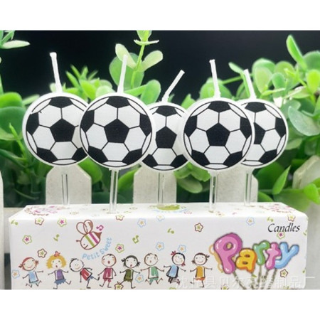 Set 5 Lumanari de Tort, Cyrax, Model Mingi de Fotbal, 3.5 cm, din Ceara, Alb/Negru