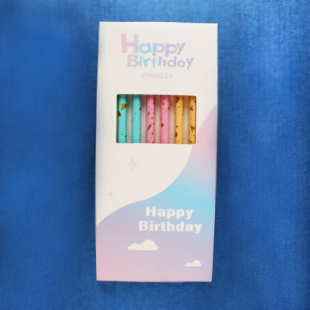 Set 6 Lumanari Lungi, Cyrax, din Parafina, 10 x 0.5 cm, Happy Birthday, Multicolor