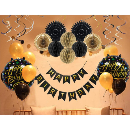 Balon din Folie Metalizata, Cyrax, Figurine, Model 3, Happy Birthday, Tematica Aniversare, 45 cm, Ambalaj Individual, Pai Inclus, Umflare cu Aer sau Heliu, Multicolor