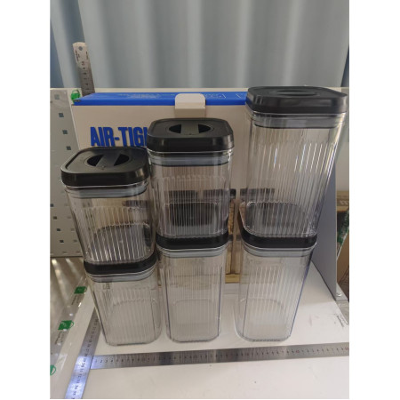 Cutii de Depozitare Alimente, Cyrax, Set din 6 Cutii de tip Container, Recipiente pentru Cereale in Bucatarie,  Transparente cu Capac Negru