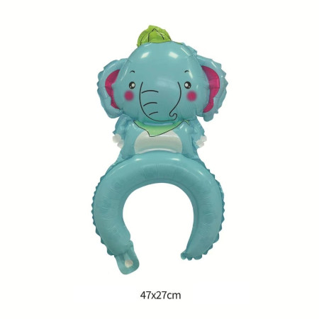 Balon din Folie Metalizata, Cyrax, Tip Coronita, Model Elefant, Ambalaj Individual, Pai Inclus, Umflare cu Aer sau Heliu, 47 x 27 cm, Albastru