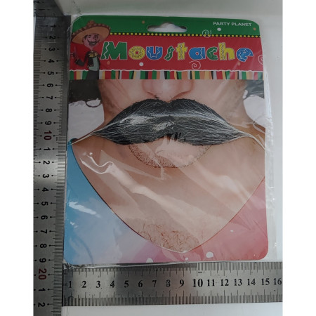 Mustata Falsa pentru Deghizari, Cyrax, Petreceri Tematice, din Panza, Autoadeziv, 13 x 3 cm, Model Grizonat 2, Negru/Alb