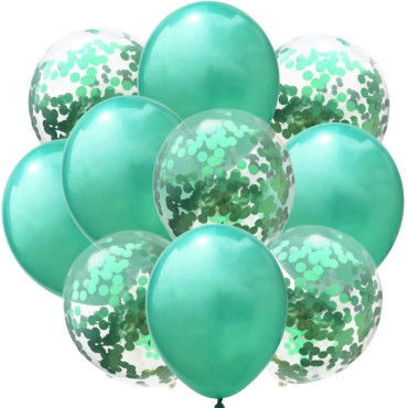 Set 10 Baloane din Latex, Cyrax, Model Party Confetti, 5 x Confetti, 5 x Turcoaz, 25 cm, 2.2g