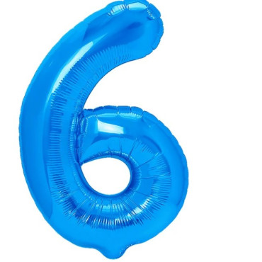 Balon din Folie Metalizata Cyrax, Figurina Cifra, Tema Aniversare 40 cm, Ambalaj Individual, Pai inclus, Umflare cu Aer sau Heliu, Albastru, Cifra 6